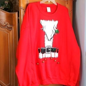 GILDAN, Santa's sweatshirt. RED WITH JUNGLE BELLS, size 3X. Very good used cond.
